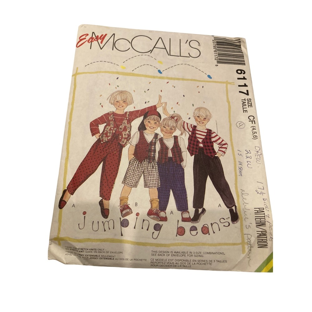 Vintage 1992 McCall's 6117 Sewing Pattern Kids Vest Top Pants Shorts Size 4 5 6